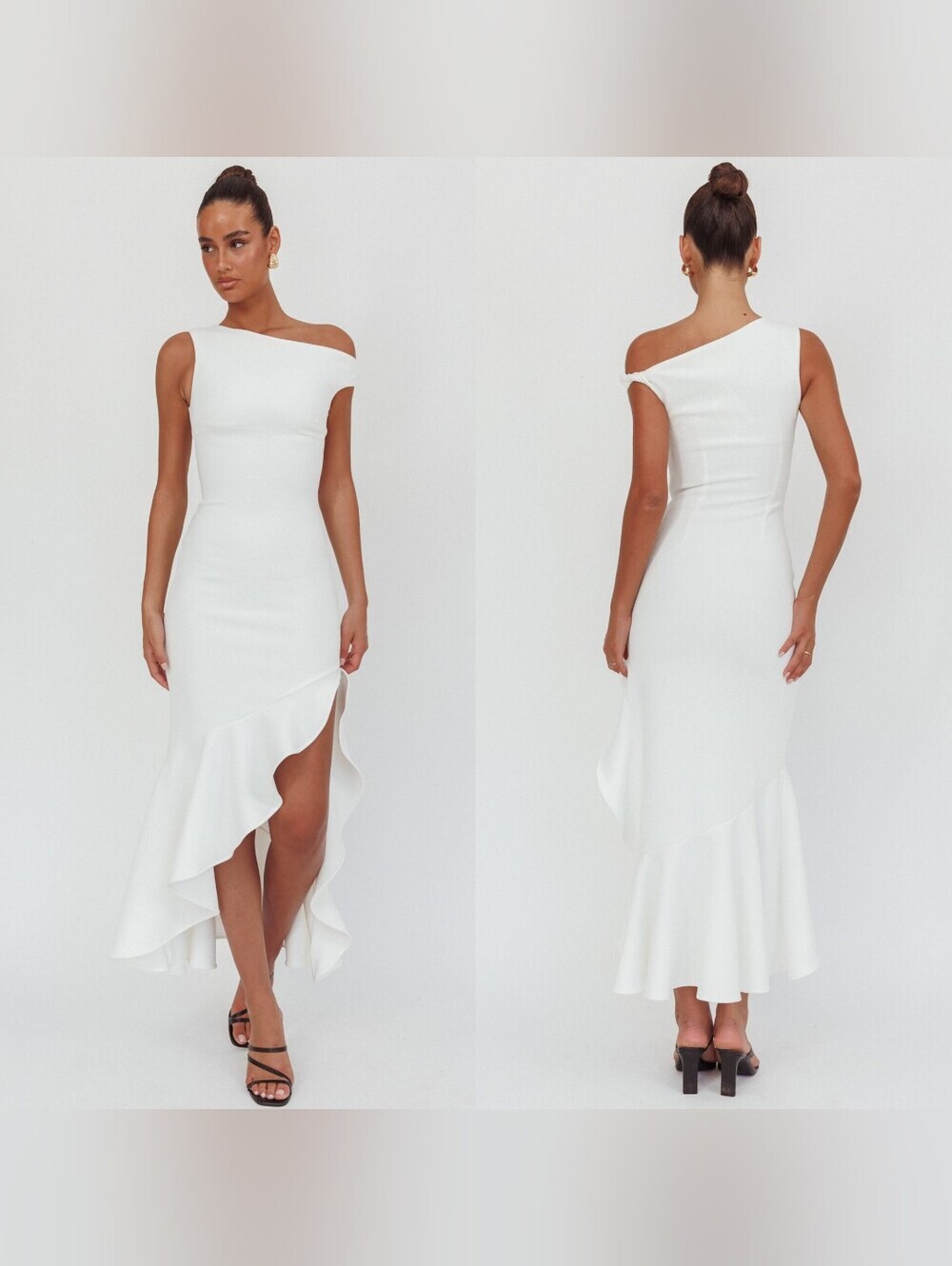 Selfie Leslie Lights On One-Shoulder Ruffle Hem Maxi Dress White S Wedding Party